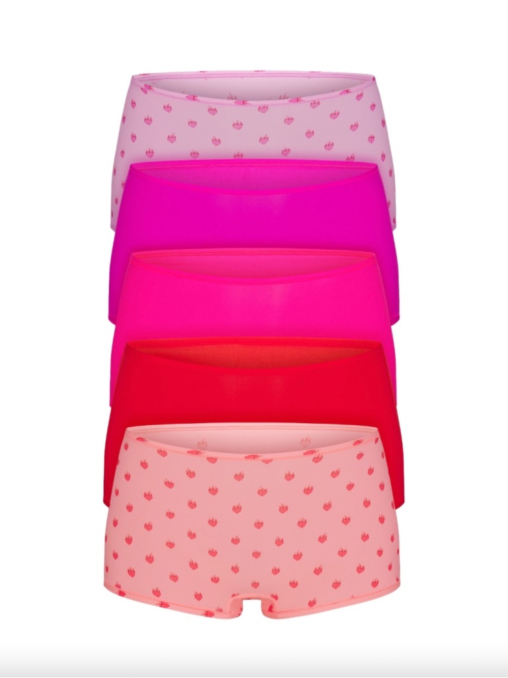 NWT SKIMS Flaming Heart Multi Pink Boxed Boyshort Pack Valentine’s Day Edition